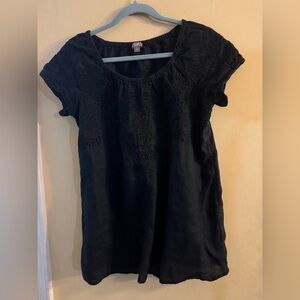 J Jill Black Short Sleeve Tunic with Eyelet Embroidery, Women's small